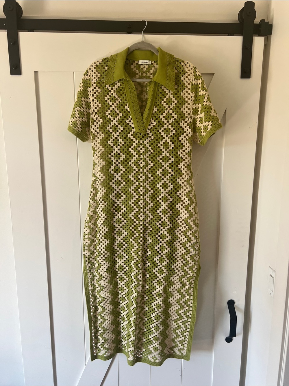 Sandro greeen Geometric crochet Midi Dress